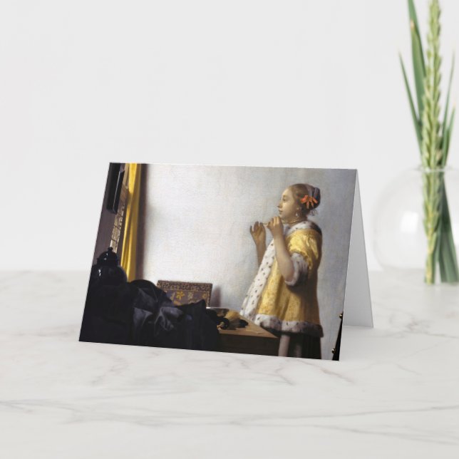 Johannes Vermeer - Junge Frau mit Pearl Necklace Karte (Vorderseite)