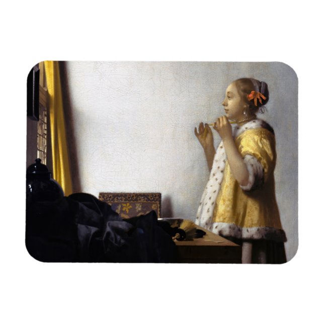 Johannes Vermeer - Junge Frau mit Pearl Necklace Magnet (Horizontal)