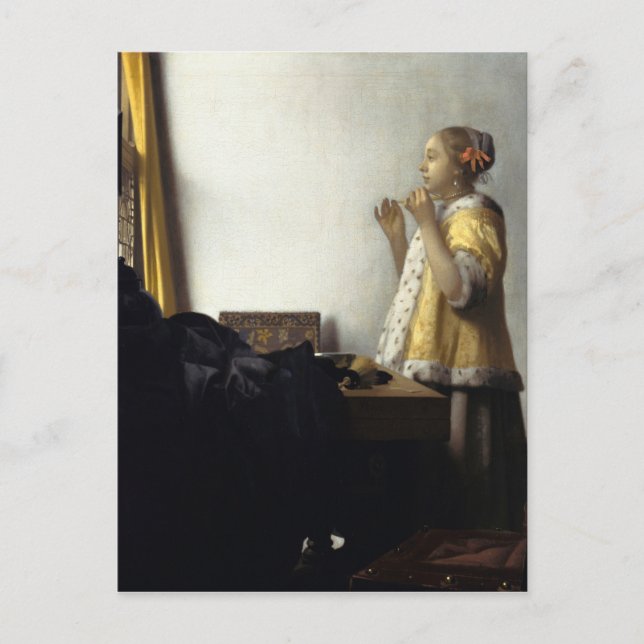 Johannes Vermeer, junge Frau mit Pearl Necklace Postkarte (Vorderseite)