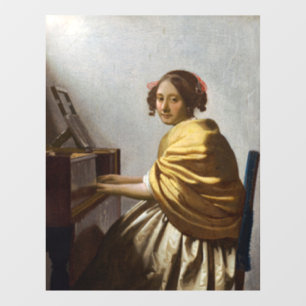 Johannes Vermeer - Junge Frau sitzt bei Virginal Fensteraufkleber