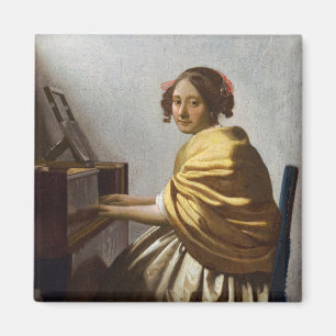 Johannes Vermeer - Junge Frau sitzt bei Virginal Magnet