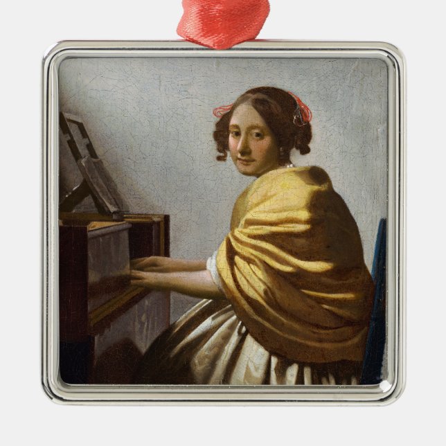 Johannes Vermeer - Junge Frau sitzt bei Virginal Ornament Aus Metall (Vorne)