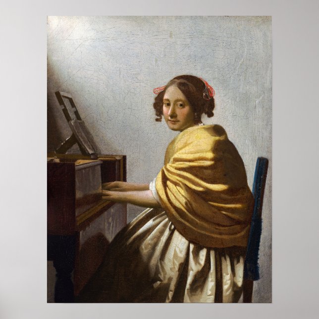 Johannes Vermeer - Junge Frau sitzt bei Virginal Poster (Vorne)