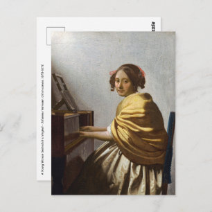 Johannes Vermeer - Junge Frau sitzt bei Virginal Postkarte