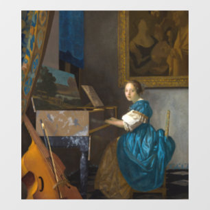 Johannes Vermeer - Lady sitzt bei einer Jungfrau Fensteraufkleber