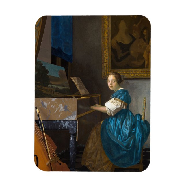 Johannes Vermeer - Lady sitzt bei einer Jungfrau Magnet (Vertikal)