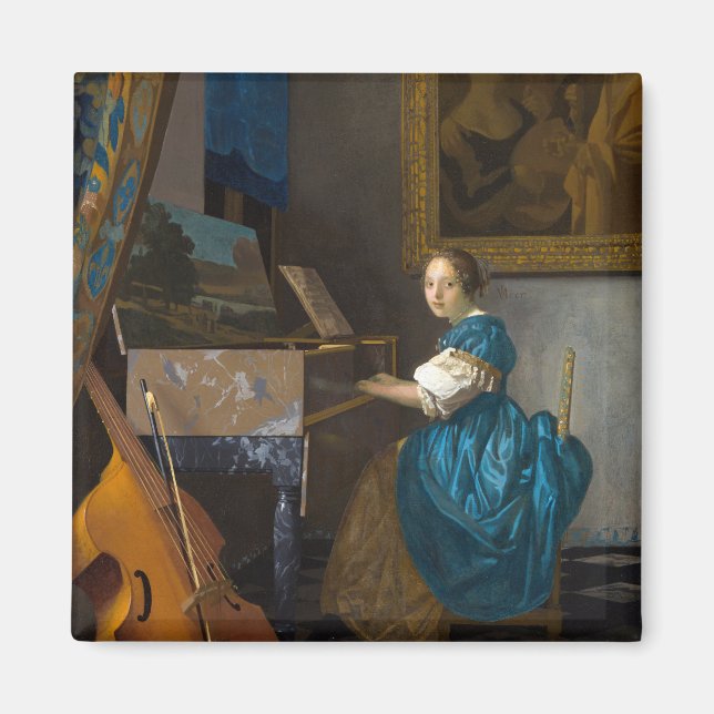 Johannes Vermeer - Lady sitzt bei einer Jungfrau Magnet (Vorne)