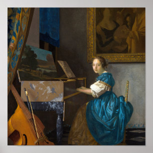 Johannes Vermeer - Lady sitzt bei einer Jungfrau Poster