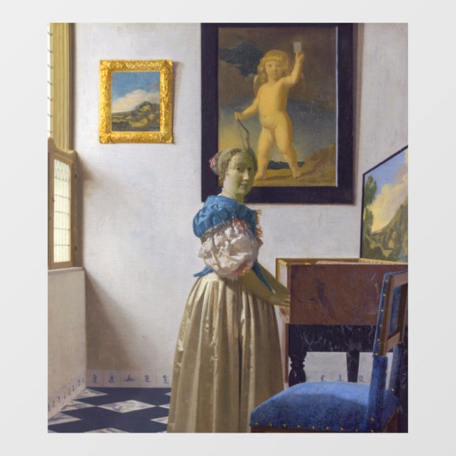 Johannes Vermeer - Lady Stehend bei einer Jungfrau Fensteraufkleber (Blatt)