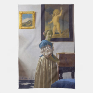 Johannes Vermeer - Lady Stehend bei einer Jungfrau Geschirrtuch