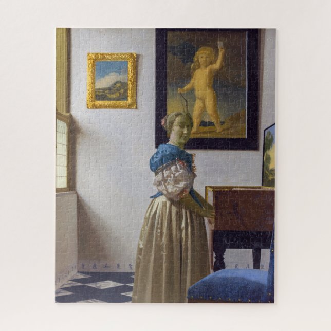 Johannes Vermeer - Lady Stehend bei einer Jungfrau Puzzle (Vertikal)