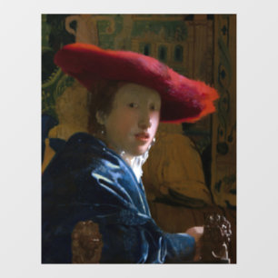 Johannes Vermeer - Mädchen mit einem Red Hat Fensteraufkleber