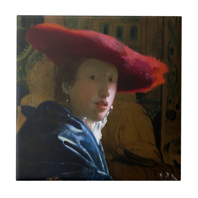 Johannes Vermeer - Mädchen mit einem Red Hat Fliese (Vorderseite)