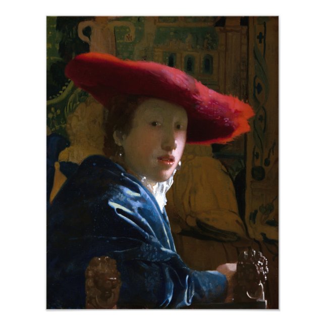 Johannes Vermeer - Mädchen mit einem Red Hat Fotodruck (Vorne)