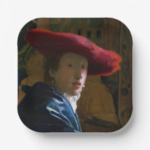 Johannes Vermeer - Mädchen mit einem Red Hat Pappteller