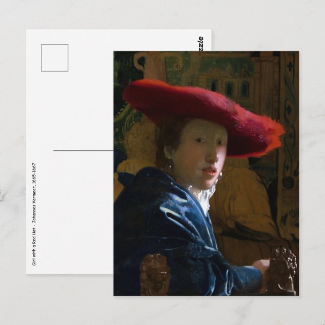 Johannes Vermeer - Mädchen mit einem Red Hat Postkarte (Vorne/Hinten)