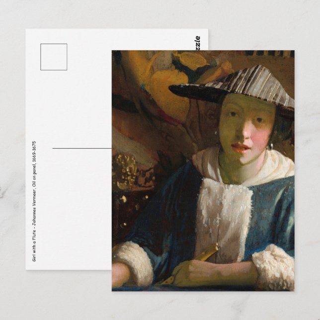 Johannes Vermeer - Mädchen mit Flute Postkarte (Vorne/Hinten)