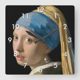 Johannes Vermeer - Mädchen mit Perlenohrring Quadratische Wanduhr
