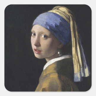 Johannes Vermeer - Mädchen mit Perlenohrring Quadratischer Aufkleber