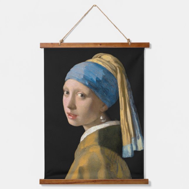 Johannes Vermeer - Mädchen mit Perlenohrring Wandteppich Mit Holzrahmen (Vorderseite)
