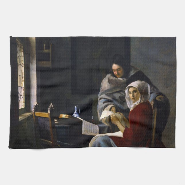 Johannes Vermeer - Mädchen unterbricht ihre Musik Geschirrtuch (Horizontal)