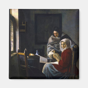 Johannes Vermeer - Mädchen unterbricht ihre Musik Magnet