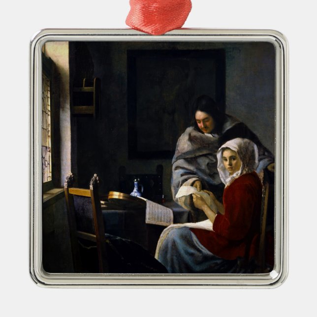 Johannes Vermeer - Mädchen unterbricht ihre Musik Ornament Aus Metall (Vorne)