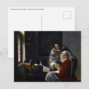 Johannes Vermeer - Mädchen unterbricht ihre Musik Postkarte