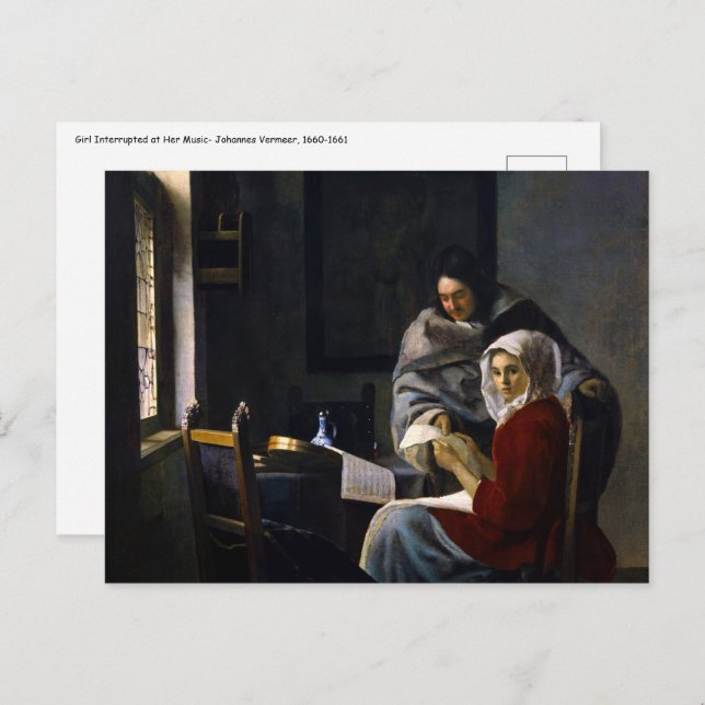 Johannes Vermeer - Mädchen unterbricht ihre Musik Postkarte (Vorne/Hinten)