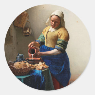 Johannes Vermeer. Milchmädchen. Vintage Kunst Runder Aufkleber