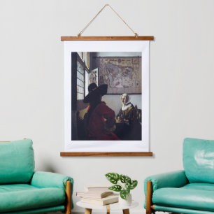 Johannes Vermeer, Officer und Laughing Girl Wandteppich Mit Holzrahmen