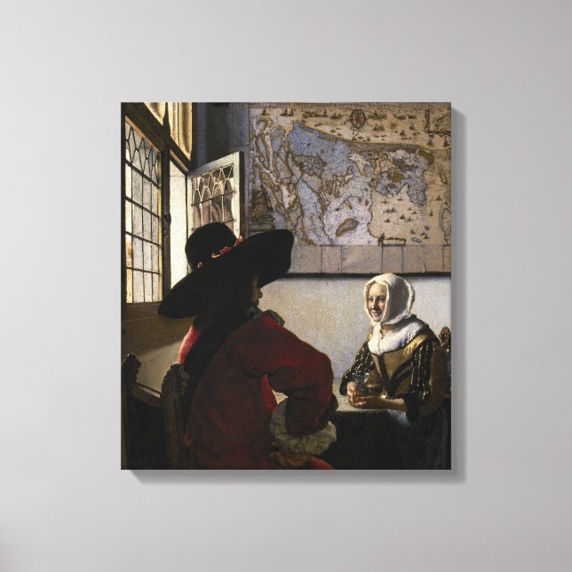 Johannes Vermeer - Offizier mit einem Laughing Gir Leinwanddruck (Vorderseite)