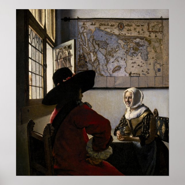 Johannes Vermeer - Offizier mit einem Laughing Gir Poster (Vorne)