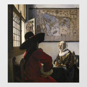 Johannes Vermeer - Offizier mit lachendem Mädchen Fensteraufkleber