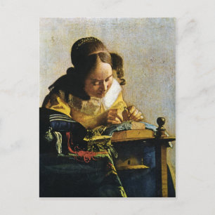 Johannes Vermeers Die Stickerin (um 1670) Postkarte