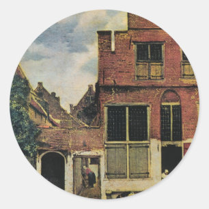 Johannes Vermeers Straße in Delft (um 1660) Runder Aufkleber