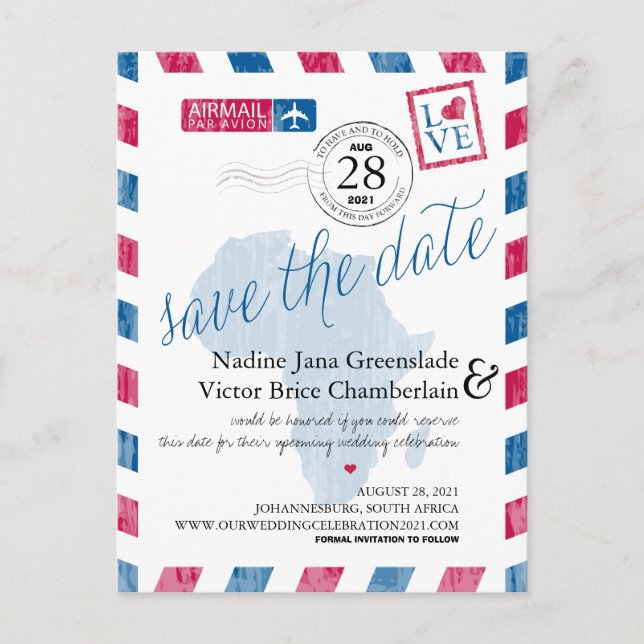 Johannesburg South Africa Airmail Save the Date Ankündigungspostkarte (Vorderseite)