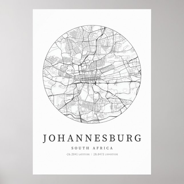 Johannesburg Südafrika Straßenkarte Poster (Vorne)