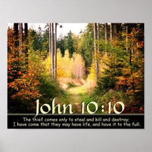 John 10:10 Schrift, Herbstwaldpfad. Poster