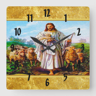 John 10:7-21 Ich bin der gute Hirte Quadratische Wanduhr