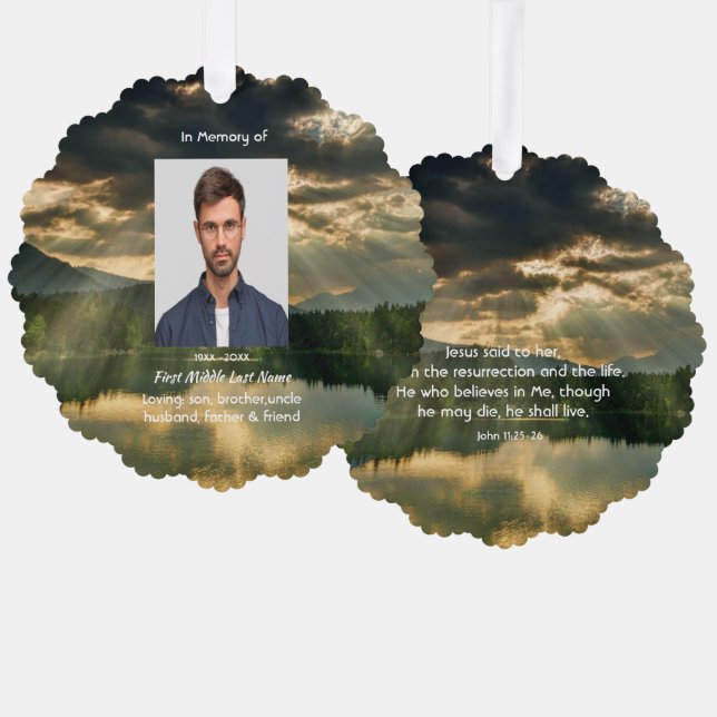 John 11: 25, Scripture Memorial Keepsake  Ornament Karte (Vorderseite/Rückseite)