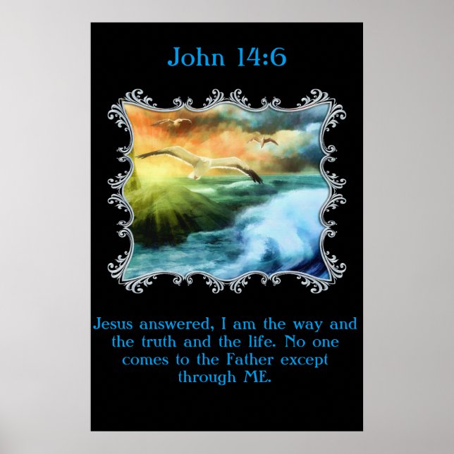 John 14:6 Mit Möwen, die über das offene Meer flie Poster (Vorne)