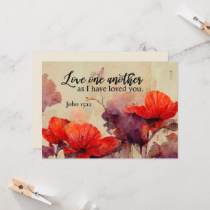 John 15:12 Liebe Bible Verse Red Floral Flat Card