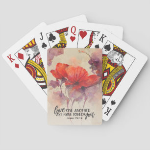 John 15:12 Liebe One Another Bible Verse Red Flora Spielkarten
