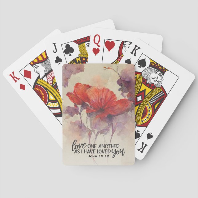 John 15:12 Liebe One Another Bible Verse Red Flora Spielkarten (Rückseite)