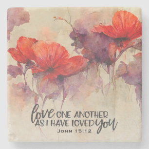 John 15:12 Liebe One Another Bible Verse Red Flora Steinuntersetzer