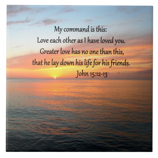 JOHN 15:12 SONNENREISE ÜBER DEM OZEAN FLIESE (Vorderseite)