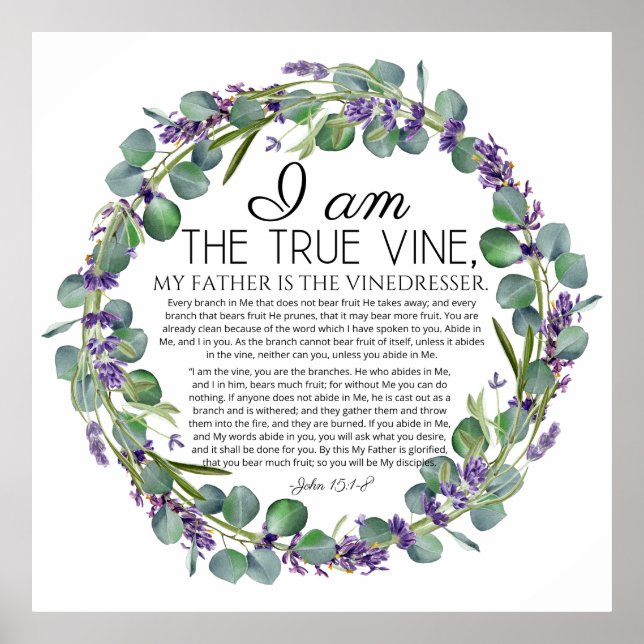 John 15:1-8 Eukalyptus Lavender Floral Scripture Poster (Vorne)