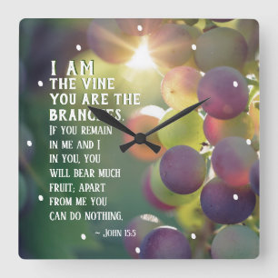 John 15:5 I Am the Vine You are the Branches Bible Quadratische Wanduhr
