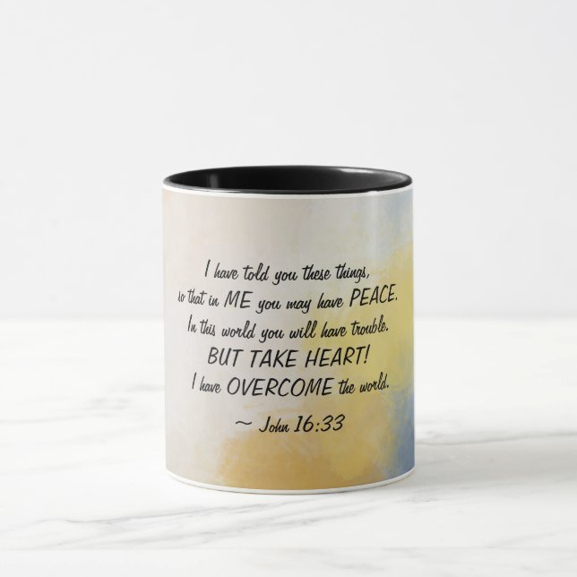 John 16:33 Ich habe die Welt überwunden Tasse (Zentrum)